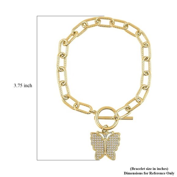 CZ Diamond and Austrian Crystal Butterfly Charm Bracelet/Earrings in Goldtone - Picture 3 of 5